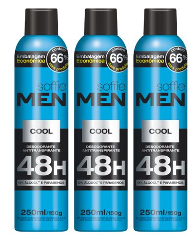 Kit com 3 - Desodorante Antitranspirante Soffie Men Cool Aerosol