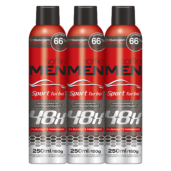 Kit com 3 Desodorantes Antitranspirantes - Soffie Men Sport Turbo