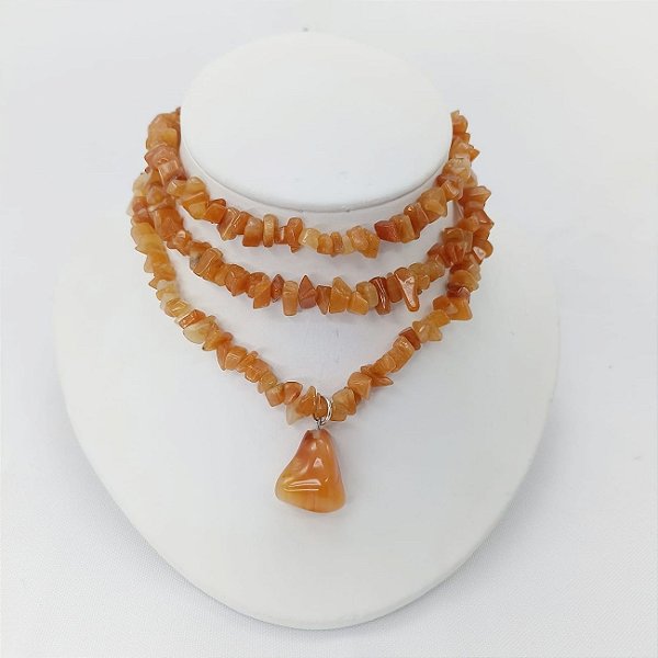 Colar De Pedra Natural Cornalina Longo  Bijou Art