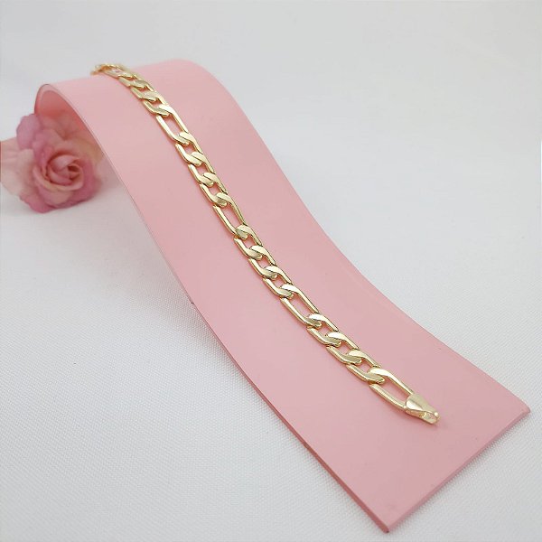 Pulseira Banhada A Ouro Elo 3x1 Maior Longo Grossa Bijou Art