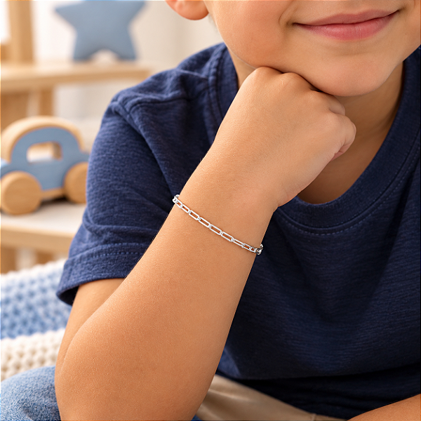Pulseira Infantil Com Elo Cartie Banhada A Prata