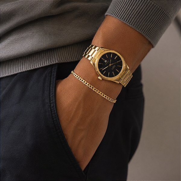 Pulseira Banhada A Ouro De Elo Grume Bijou Art