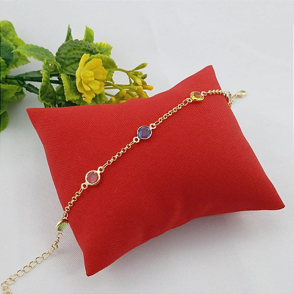 Pulseira Banhada A Ouro Antialérgico Com Pedras Coloridas Bijou Art