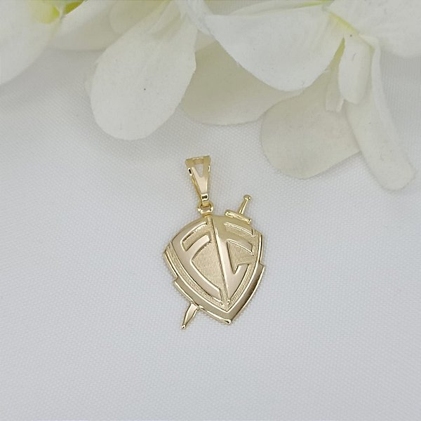 Pingente Banhado A Ouro Escudo "Fé" Bijou Art