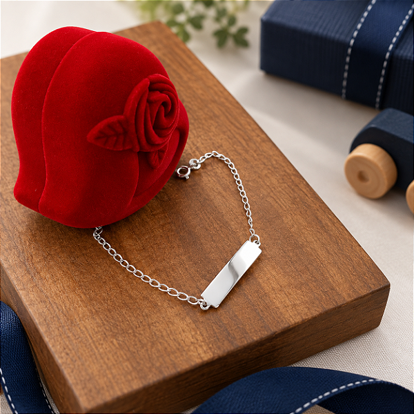 Pulseira De Prata Infantil Com Chapa Bijou Art