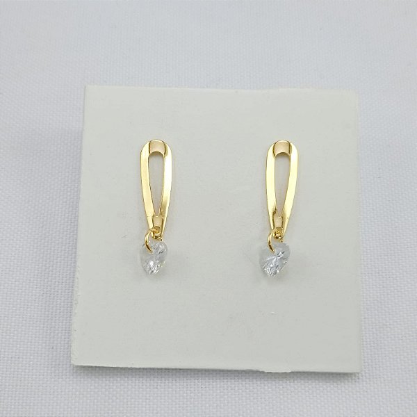 Brinco Banhado A Ouro Com coração de Pedra Zircônia Bijou Art