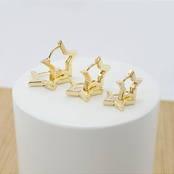 Brinco De Argola Banhada A Ouro Trio Em Forma De Estrela Bijou Art