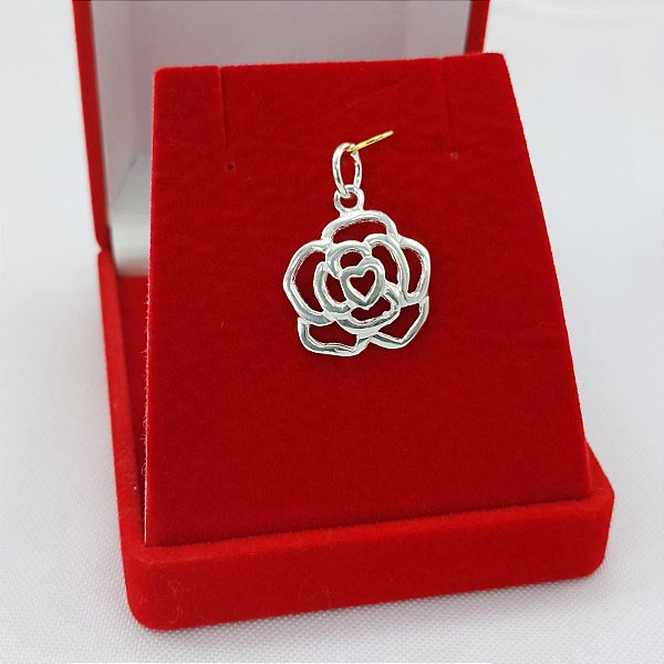 Pingente De Prata Rosa Vazada Bijou Art