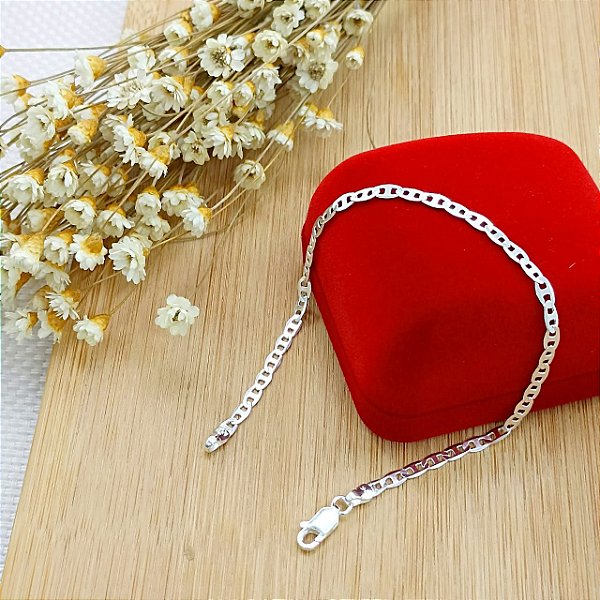 Pulseira De Prata De Elo Fivela Bijou Art