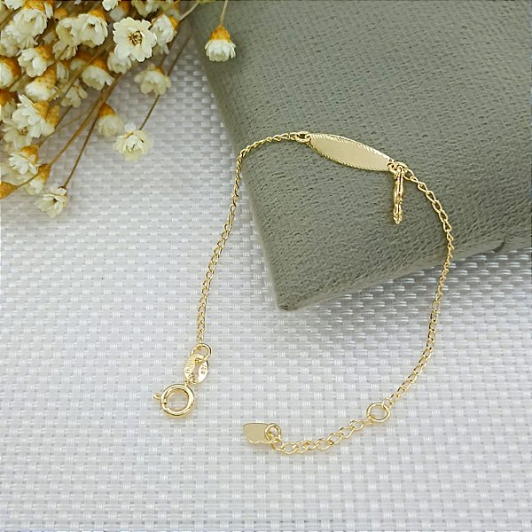 Pulseira Banhada A Ouro Infantil De Chapa Lisa e Figa Bijou Art
