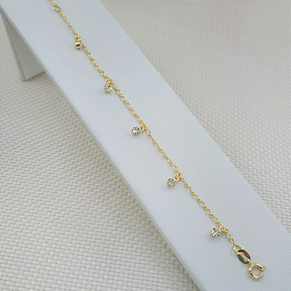 Pulseira Banhada A Ouro Infantil Elo 1x1 Com Strass Bijou Art