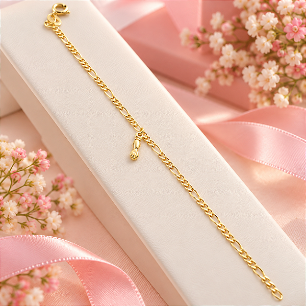 Pulseira Banhada A Ouro Infantil Elo 3x1 Com Figa Bijou Art