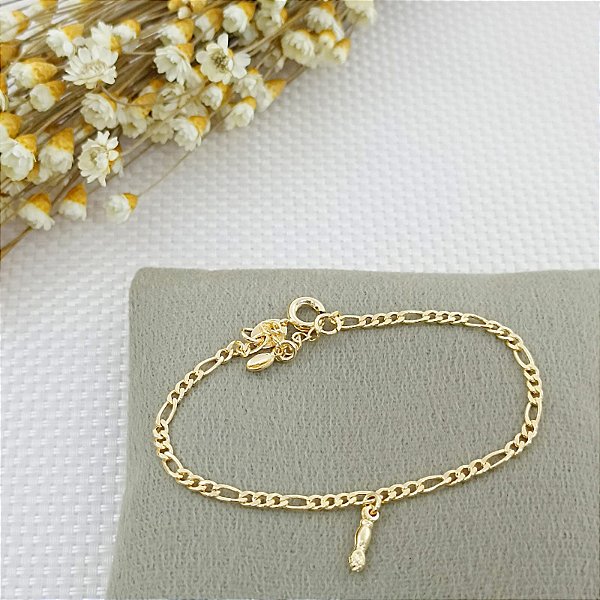Pulseira Banhada A Ouro Infantil Elo 3x1 Com Figa Bijou Art