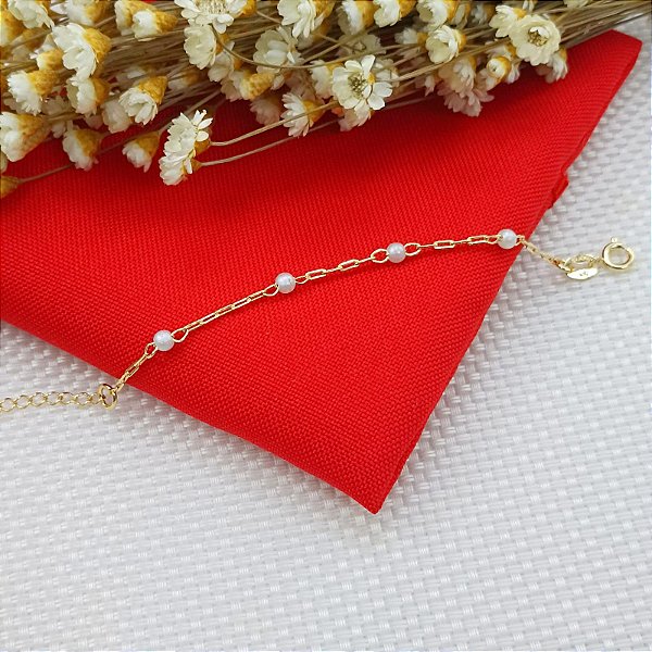Pulseira Banhada A Ouro Recém Nascido De Pérola Bijou Art