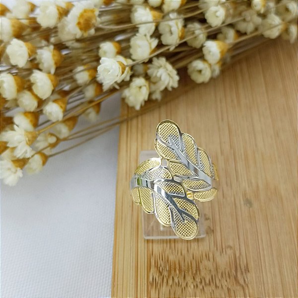 Anel Banhado A Ouro Trabalhado Com Ródio Bijou Art