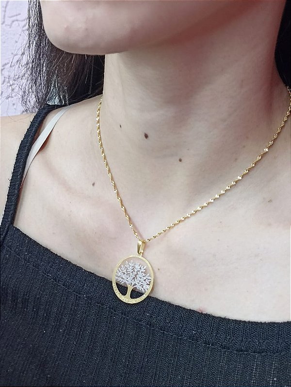 Pingente Banhado A Ouro Árvore Da Vida Em Ródio Bijou Art