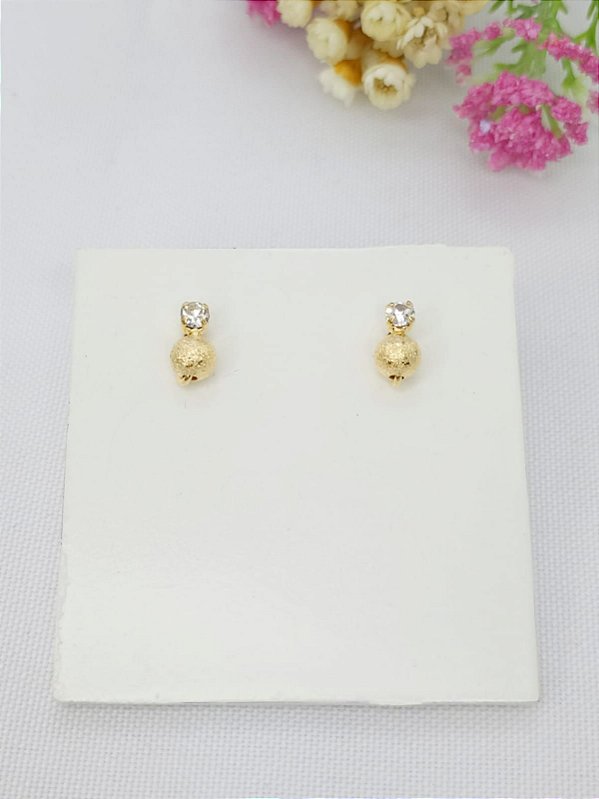 Brinco Banhado A Ouro Fixo Com Strass E Bola Bijou Art