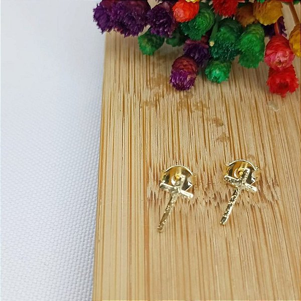 Brinco Banhado A Ouro De Cruz Fixo Bijou Art