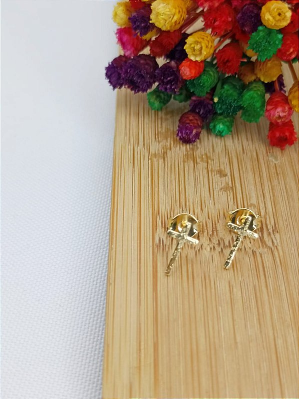 Brinco Banhado A Ouro De Cruz Fixo Bijou Art