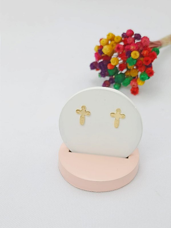 Brinco Banhado A Ouro De Cruz Trabalhada Bijou Art