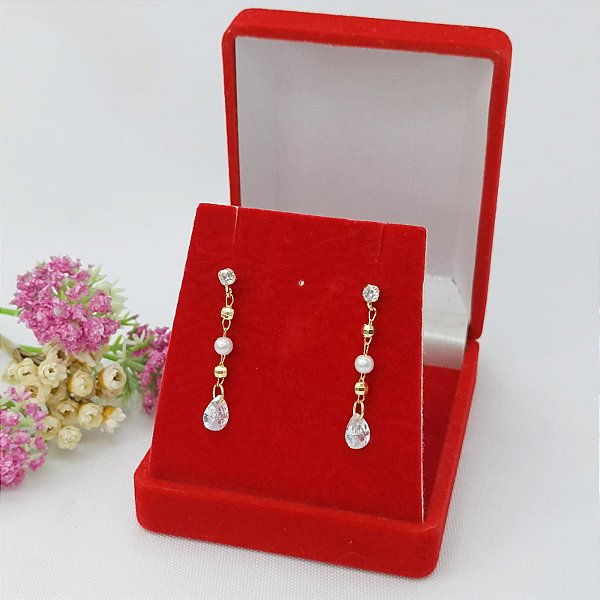 Brinco Banhado A Ouro Pendurado Com Pérola Bijou Art