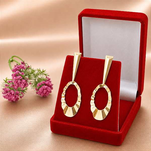 Brinco Banhado A Ouro Pendurado Oval Bijou Art