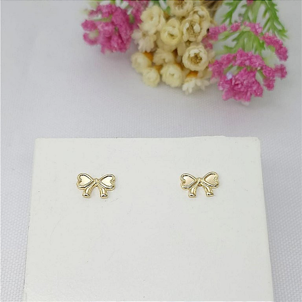 Brinco Banhado a Ouro Fixo De Laço Liso Bijou Art