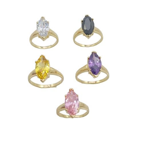 Anel Banhado a Ouro Liso Com Pedra Colorida Bijou Art