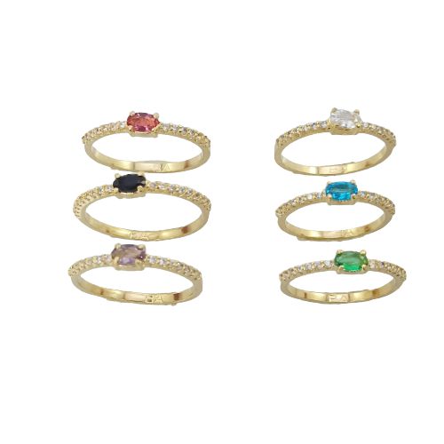 Anel Banhado a Ouro Cravejado Com Pedra Colorida Bijou Art
