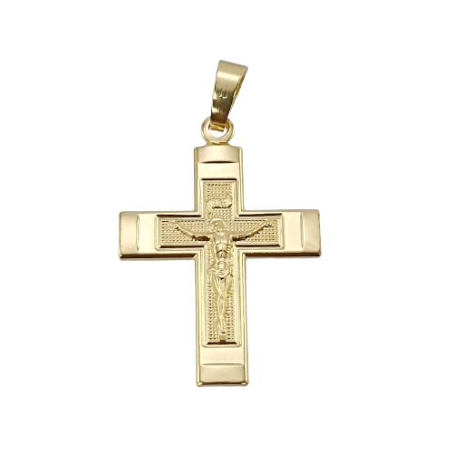 Pingente Banhado a Ouro De Cruz Com Cristo Trabalhada Bijou Art