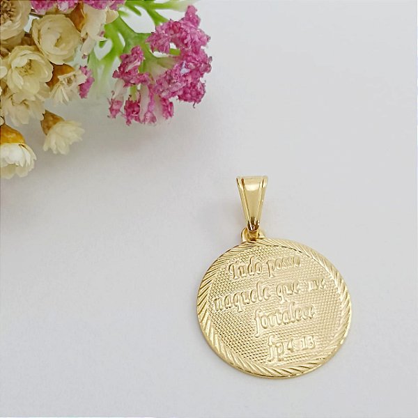 Pingente Banhado a Ouro Placa "Tudo Posso" Bijou Art