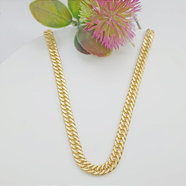 Corrente Banhada a Ouro Elo Curto Intercalado 60 cm Bijou Art