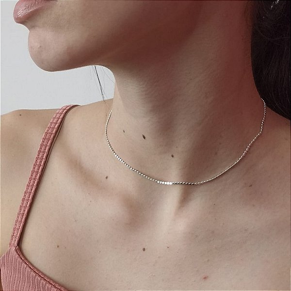 Gargantilha Banhado a Prata De Chapinhas Bijou Art