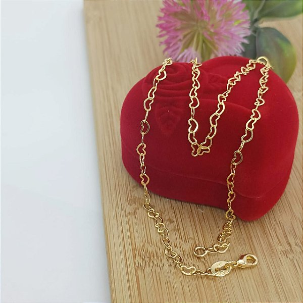 Corrente Banhada a Ouro 40 cm Elo Coração Bijou Art
