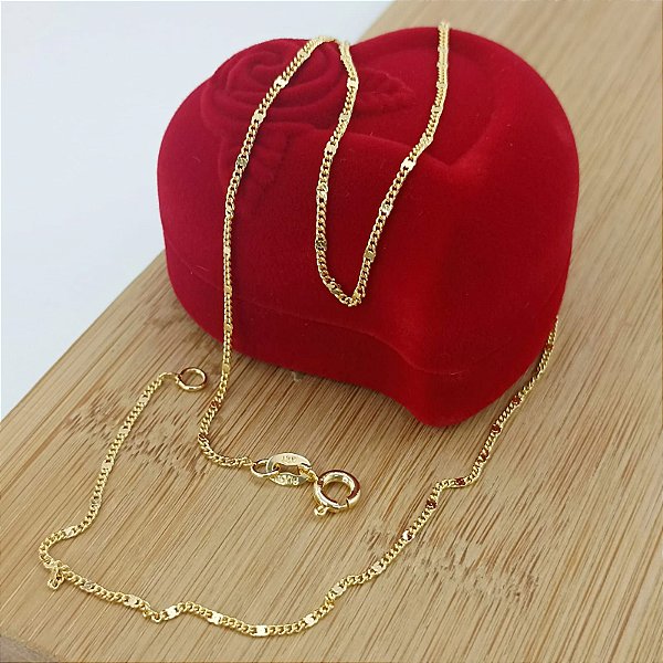 Corrente Banhada a Ouro 45 cm Elo Curto Detalhado Bijou Art