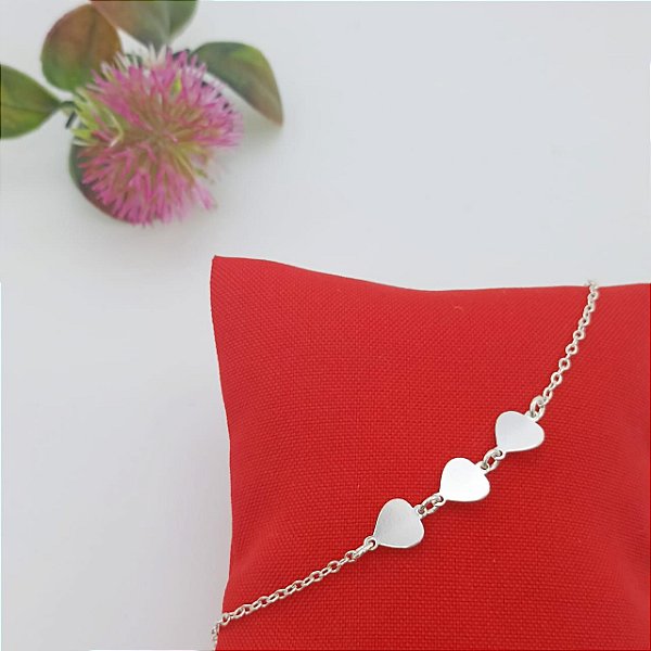 Pulseira Infantil De Prata Com Corações Lisos Bijou Art