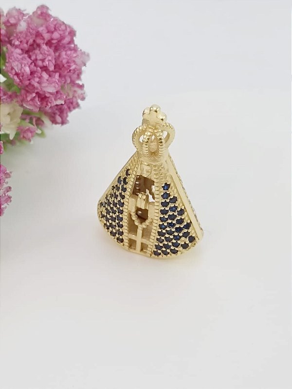 Pingente Banhado A Ouro De Nossa Senhora Aparecida Com Zircônia Dois Lados Bijou Art