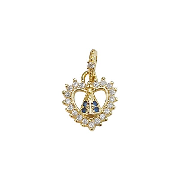 Pingente Banhado a Ouro De Coração De Zircônia Com Nossa Senhora Bijou Art