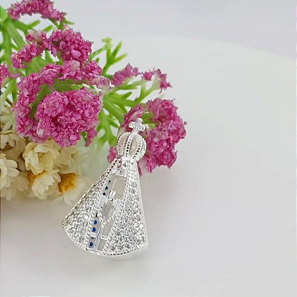 Pingente Banhado A Prata De Nossa Senhora Aparecida Com Zircônia Dois Lados Bijou Art