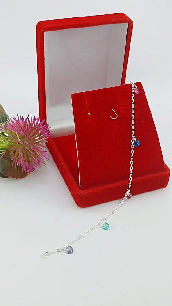 Pulseira Infantil Banhado a Prata Com Pedras Coloridas Bijou Art