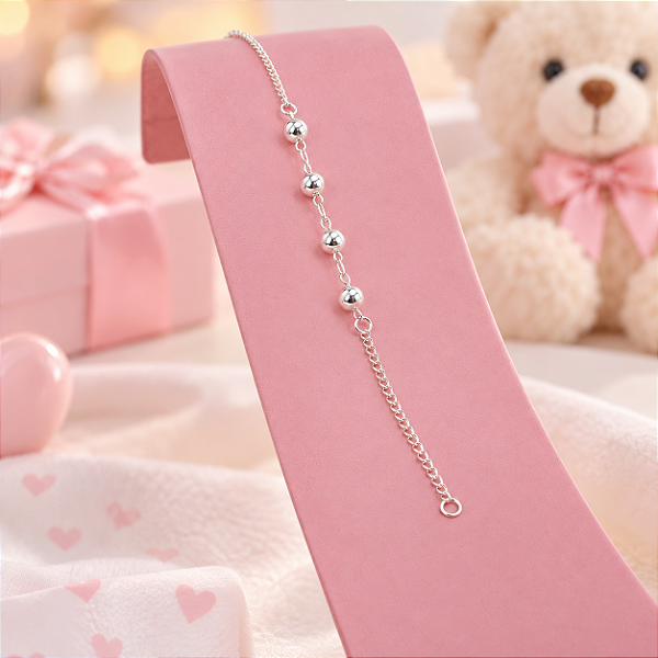 Pulseira Infantil Banhado a Prata Com Bolas Bijou Art