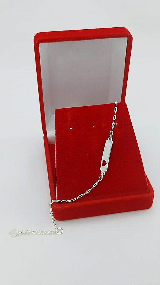 Pulseira Infantil Banhada a Prata De Chapinha Com Coração Bijou Art