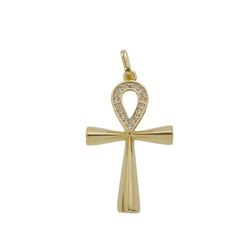 Pingente De Cruz Ansata Com Pedras Banhado A Ouro