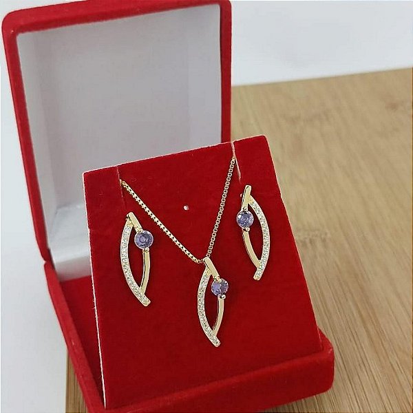 Conjunto Banhado a Ouro Com Pedras Bijou Art