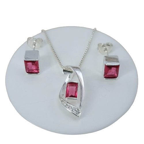 Conjunto Banhado a Prata Com Pedra Colorida Bijou Art