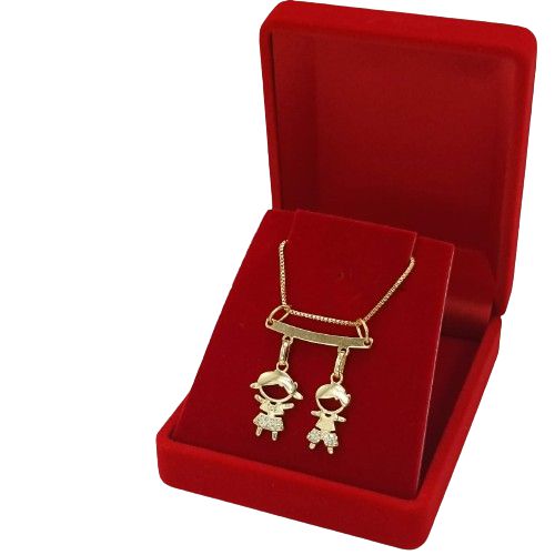 Gargantilha Banhado a Ouro Com Menino e Menina Bijou Art