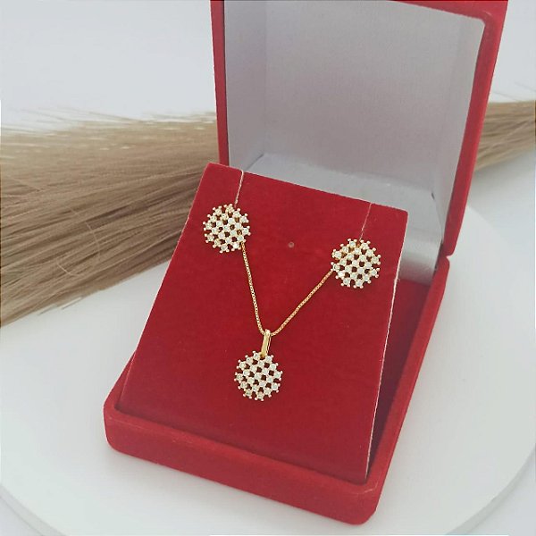 Conjunto Feminino Colar e Brinco Banhado a Ouro 18K Bijou Art