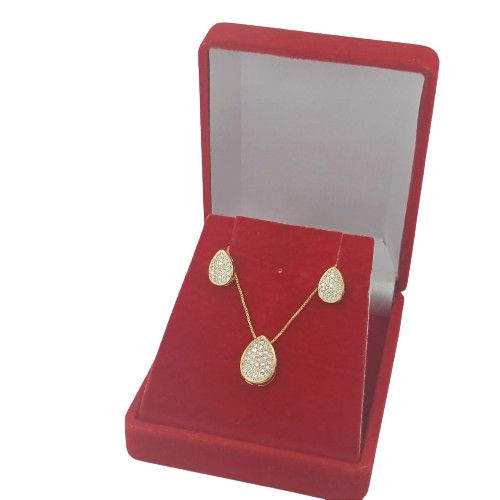 Conjunto Colar e Brinco Banhado a Ouro 18K Gota Cravejada Bijou Art