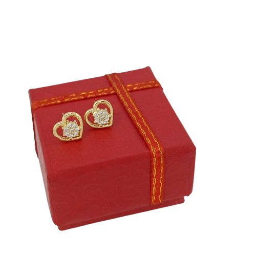 Brinco Banhado a Ouro De Coração Com Pedras Bijou Art