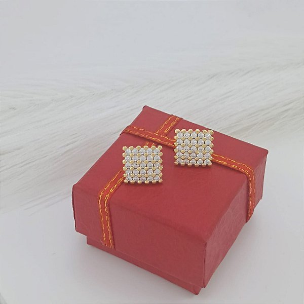 Brinco Banhado a Ouro Quadrado Com Zircônias Bijou Art